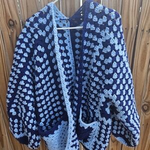 Unisex Blue and Navy Crochet Cardigan